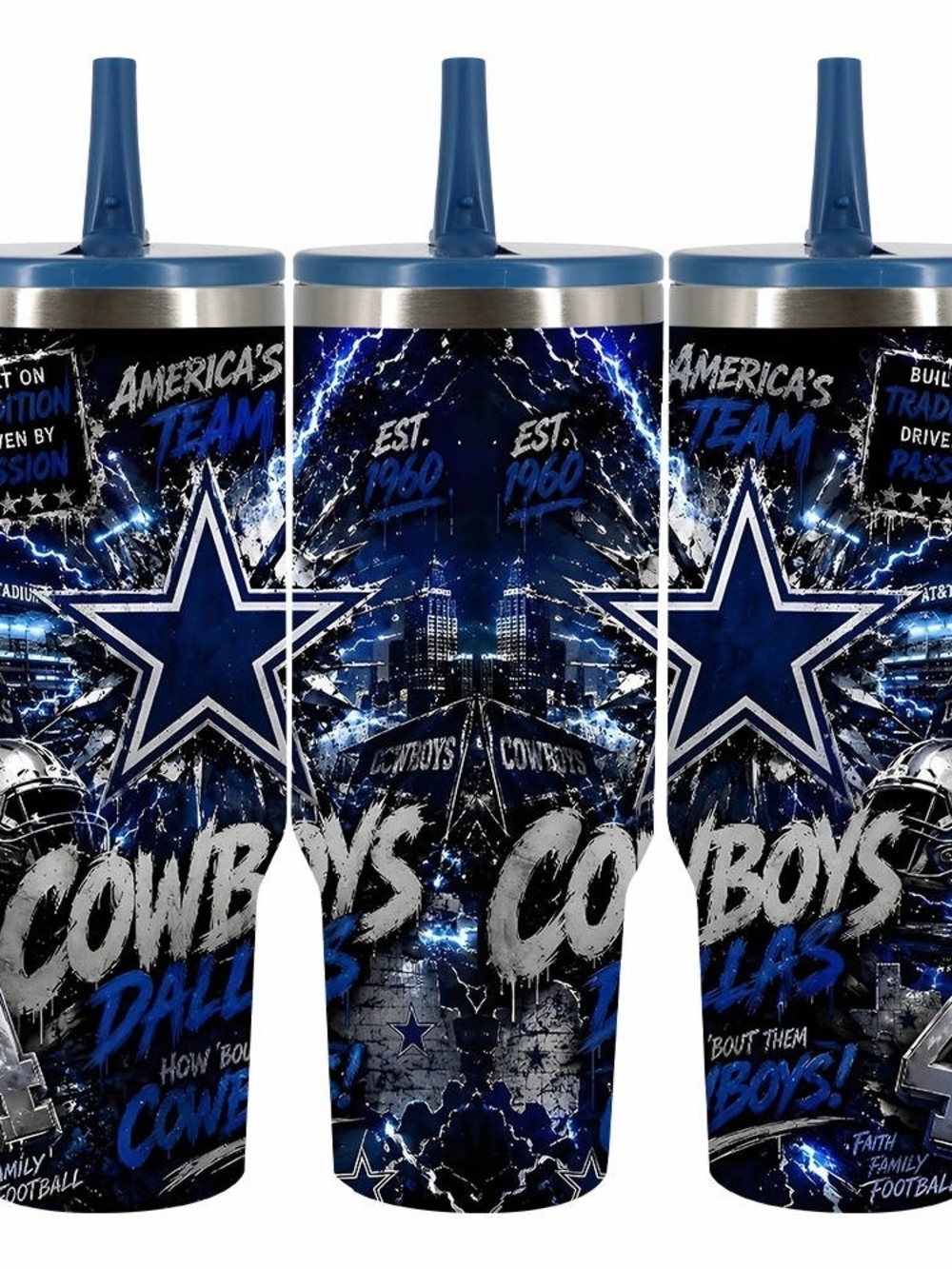 Dallas Cowboys Blue Insulated Travel Tumbler with Straw Lid